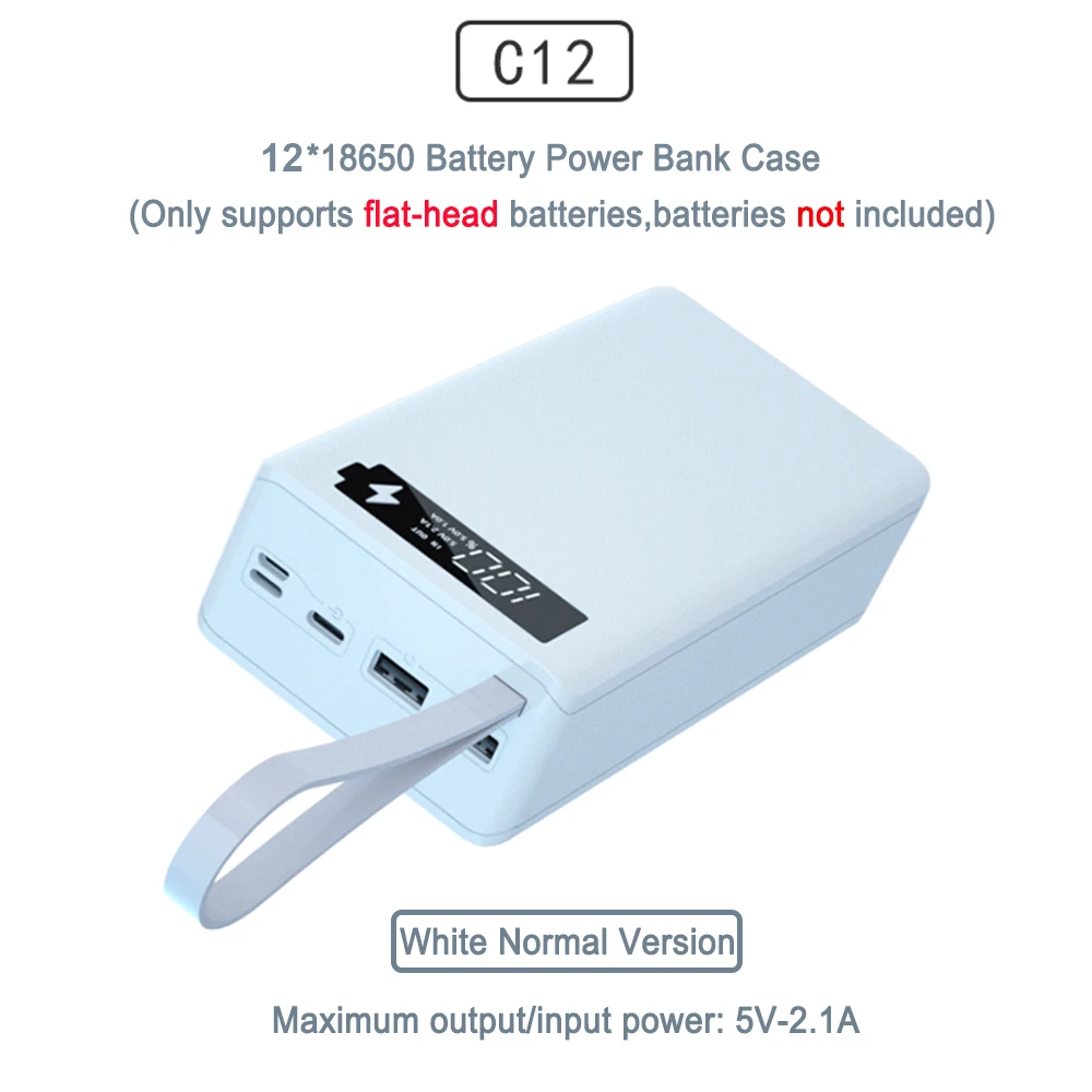 C12 18650 Battery Power Bank Case Charger Box Holder Dual USB LCD Display Support Quick Wireless Charger Battery Shell Storage