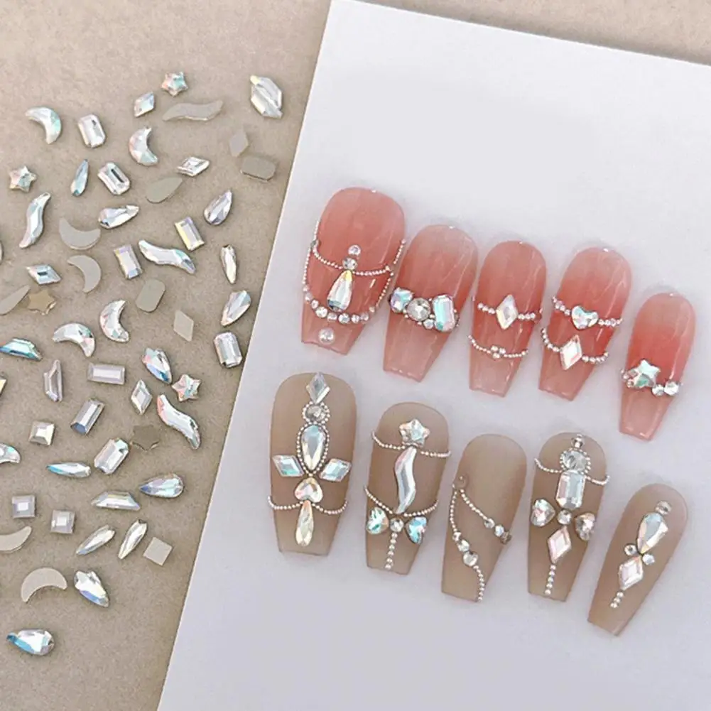 100Pcs/Bag Nail Rhinestone Flat Back Easy Paste Shining Nail Decoration Faux Crystal Irregular Shape Nail Art Charm