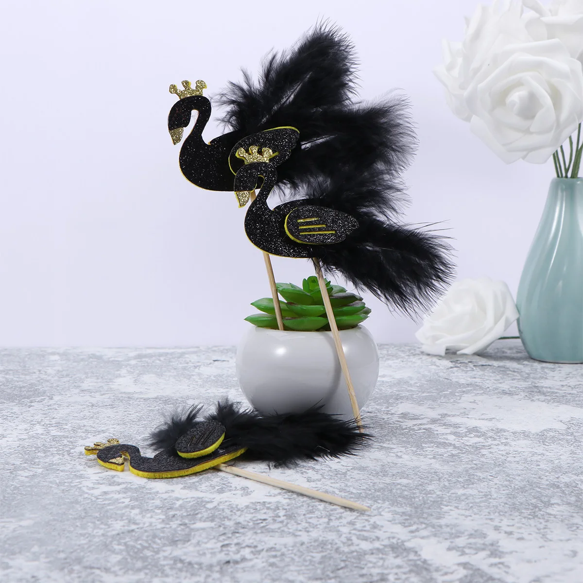 

5Pcs Swan Cake Topper Wing Design Creative Cupcake Picks for Birthday Wedding Party Dessert Decoration