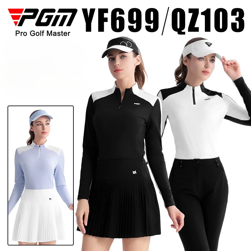 PGM Lady Quality Soft Versatile T-Shirt  New Golf Women's Top Long Sleeve Zipper Collar Polo Shirts Outdoor Sports Jersey YF699