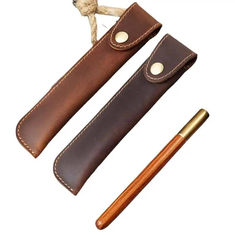 1PCS  Durable PU Leather  Pen Holder Brass Snap Closure Fine Stitching Office School Use Gifts For Writers Students