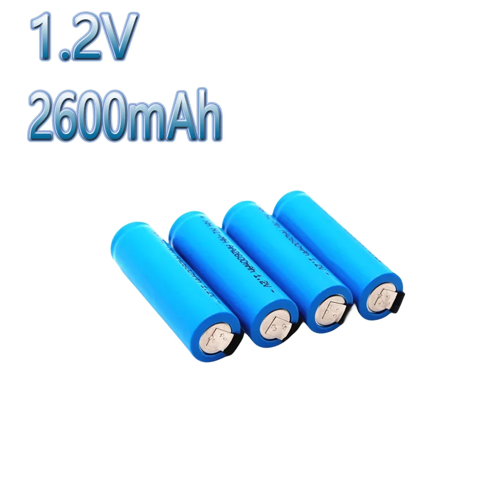 Batería recargable AA de 1,2 V y 2600mah, pila AA NiMH con pines de soldadura para maquinilla de afeitar eléctrica DIY, cepillo de dientes, Juguetes