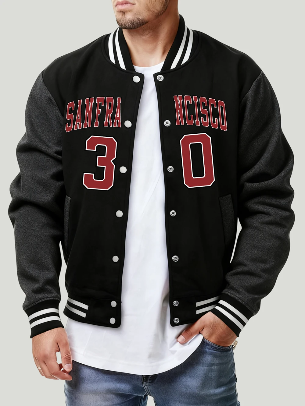 

Sanfrancisco 30 Prints Baseball Jersey Mens Autumn Casual Coats Comfortable Basics Pocket Jackets Fleece Warm Loose Male Clothes