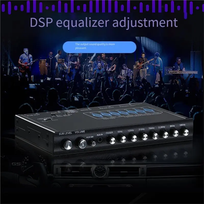 AA60 7 Band Car Audio Graphic Equalizer Adjustable Frequency 50Hz-16kHz for DSP Noise Reduction for Car Boat RV Stereo