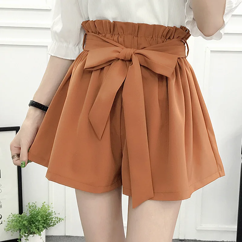 Shorts Women Loose Solid Color 2025 New Casual Spring and Summer High Waist Bow Tie Wide Leg Shorts