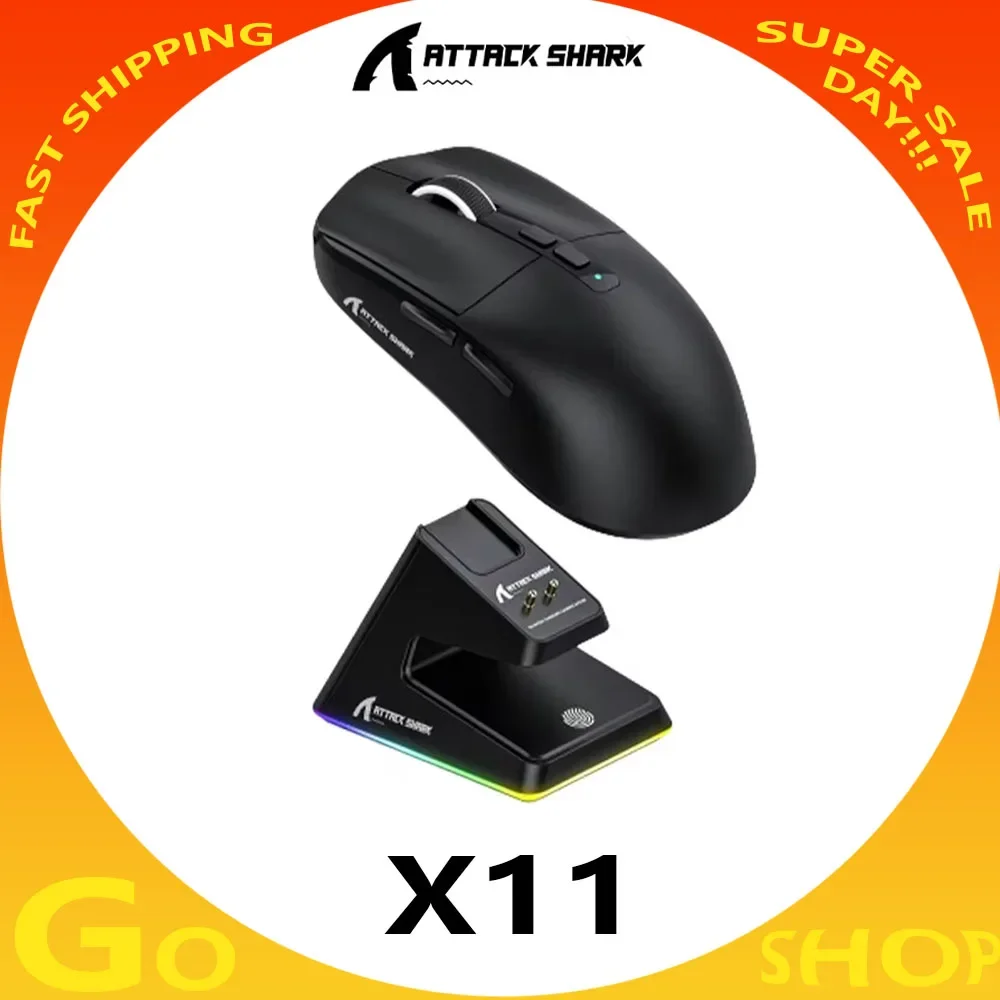 attack shark x11 mouse sem fio bluetooth tri mode base de carregador ratos ergonomicos rgb leve acessorios pc gamer 01