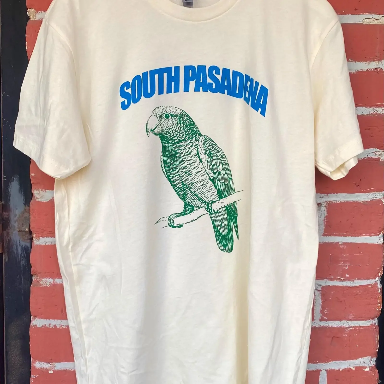 South Pasadena Parrot Screen Creme T Shirt Men's and Women's Sizes vintage Washed homme Slightly streetwear Breathable Casual