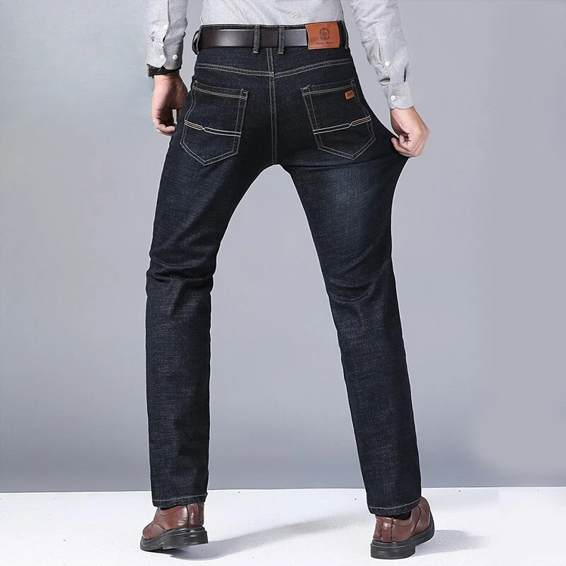 سراويل هاراجوكو الرجالية الناعمة المستقيمة من قماش الدنيم للخريف الكلاسيكي للأعمال جينز أسود لسائقي الدراجات النارية موضة غير رسمية ملابس الشارع الشهير بنطلون أوم جديد #3