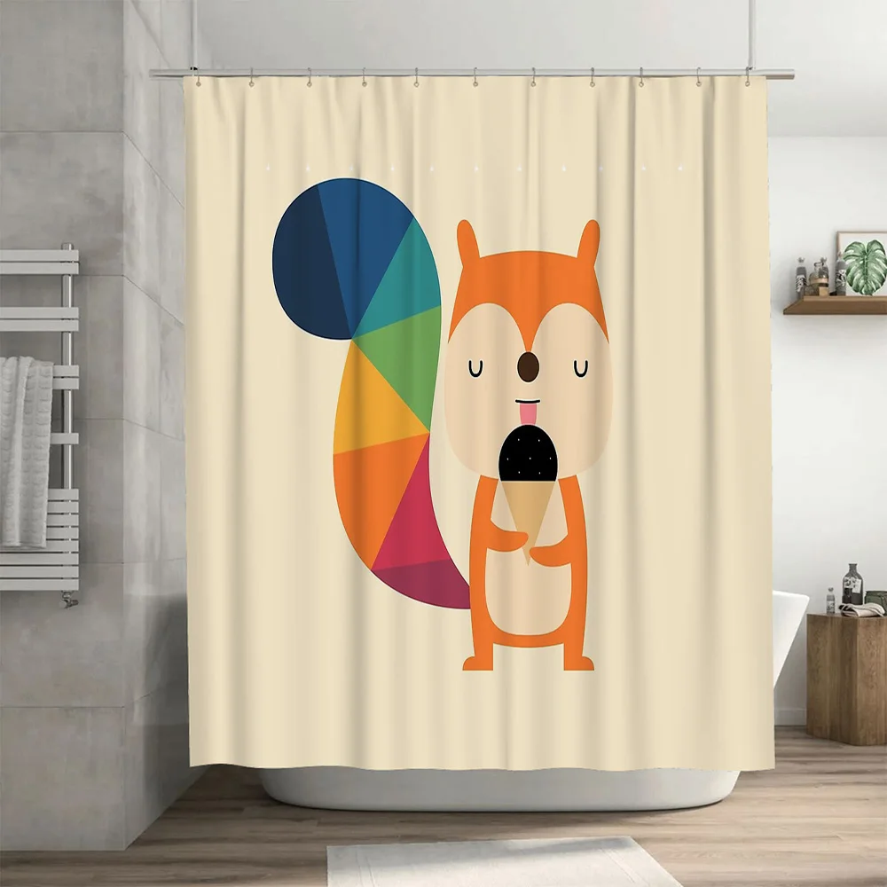 لطيف الغابات الحيوانات دش الستار الغابات الثعلب الغزلان أرنب الحمام ديكور مجموعة مقاوم للماء خمر مزرعة نمط المنزل #3