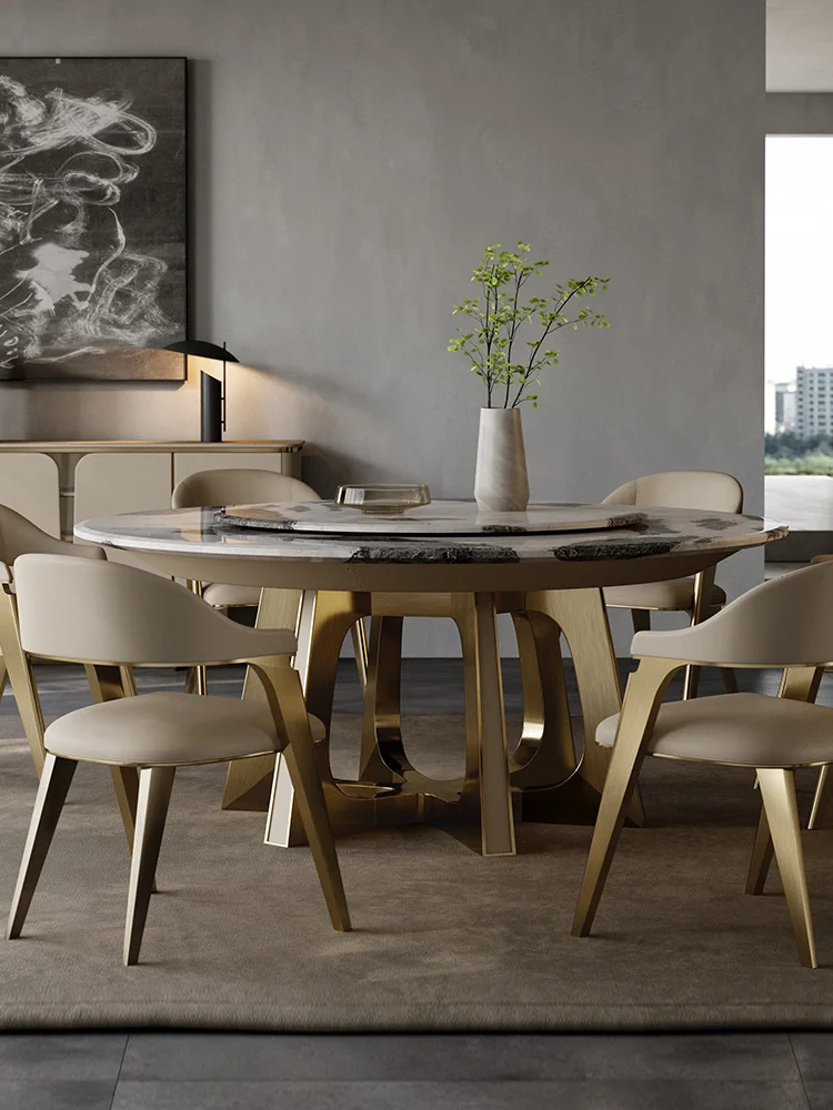 Electric dining table luxury stone round 2M with turntable with induction cooker dining table