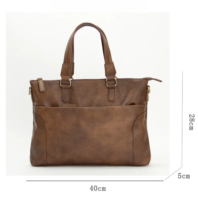 Vintage Briefcase Men Business Commuter Laptop Bag Fashion Shoulder Crossbody Bag Men Handbag Large Capacity Document Bag Male