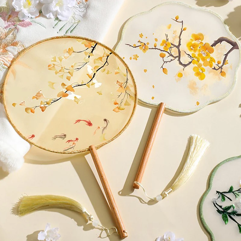 Vintage Round Printed Fan Chinese Dance Summer Classical Cheongsam Costume Court Hanfu Women's Tassel Hand Fan - Image 4