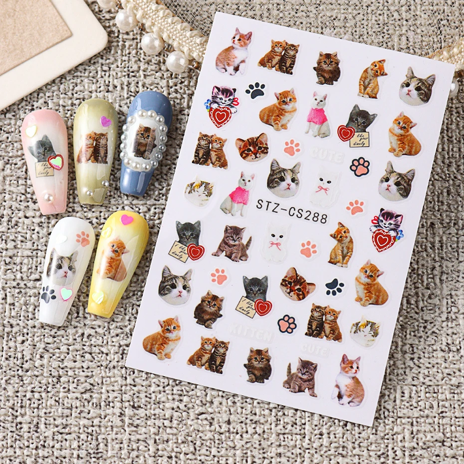 3D Gel Nail Stickers Different Cats Design Sliders Holographic Cat\'s Paw Self-Adhesive Decals Decoration Art Manicure Supplies