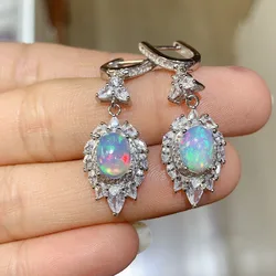 6x8mm Trendy Design Natural Opal Gemstone Earrings Light Luxury Fine Birthday & Holiday Gifts for Women and Girls