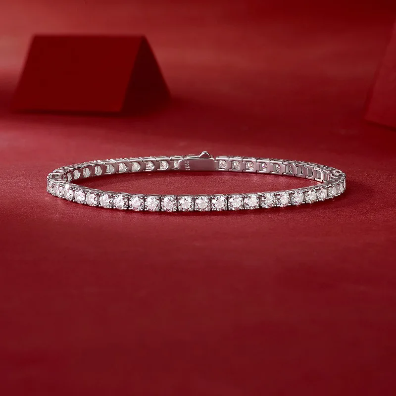 100% 925 Sterling Silver  D Color Moissanite Tennis Bracelet For Women Diamond Gemstone Bracelet Sparkling Wedding Fine Jewelry