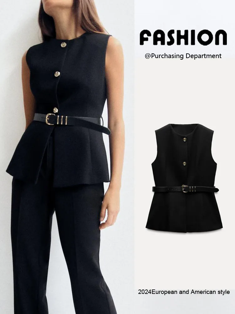 

Круглый жилет Ele для похудения с поясом, новый осенний женский жилет Faion Commute Sle 9300525