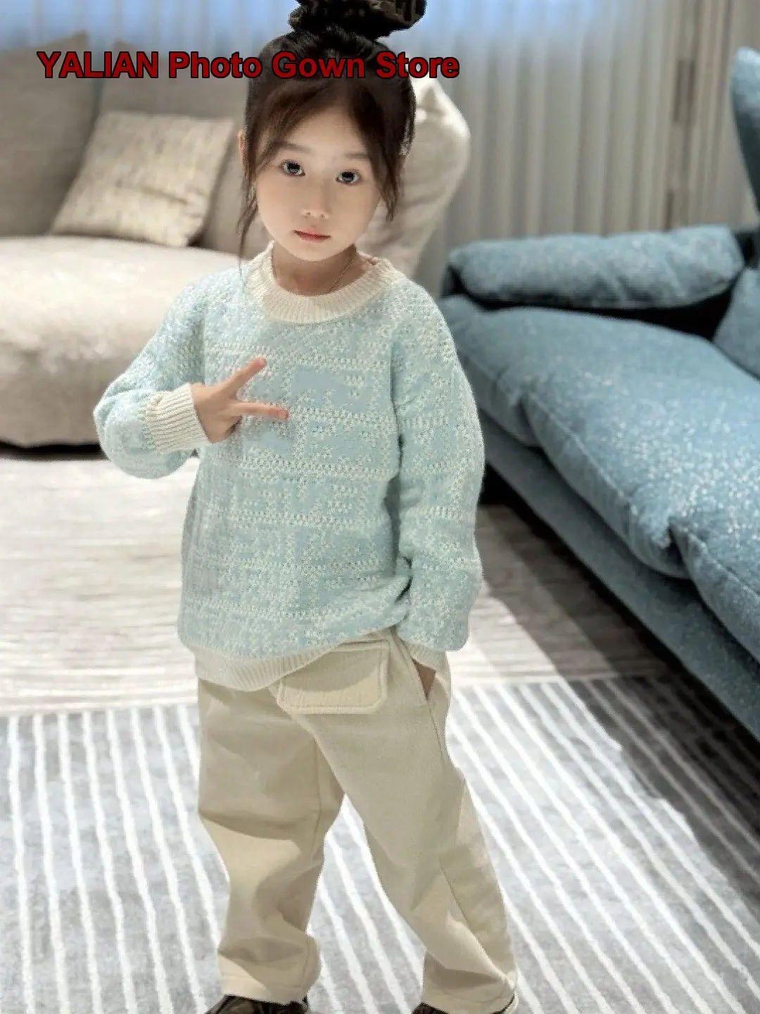 Kids Hollow Out Knit Base Layer Top Letter Print Autumn Warm Soft
