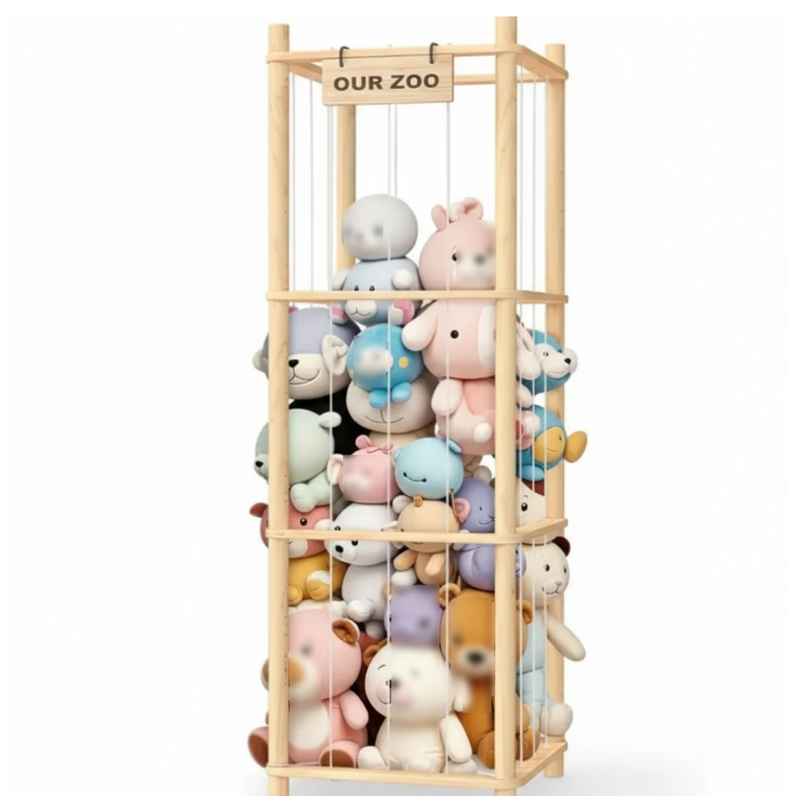 New 53 Inch Extra Large Stuffed Animal Storage Organizer with Elastic Cord Wooden Frame Toy Holder for Kindergarten Home
