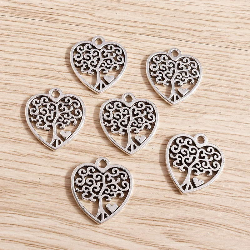 20 Stück 17x19mm Niedliche Herzanhänger aus Legierung, Baumanhänger für Schmuckherstellung, Ohrringe, Halsketten, DIY-Bastelzubehör – Detail 4