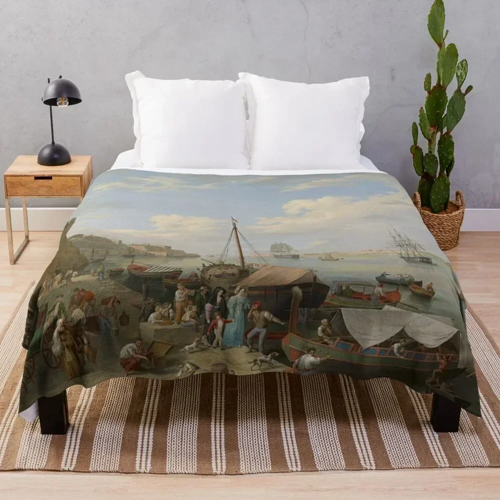 

Malta Harbour - Anton Schranz Throw Blanket Cozy Throw Blanket Birthday Gift for Him Her