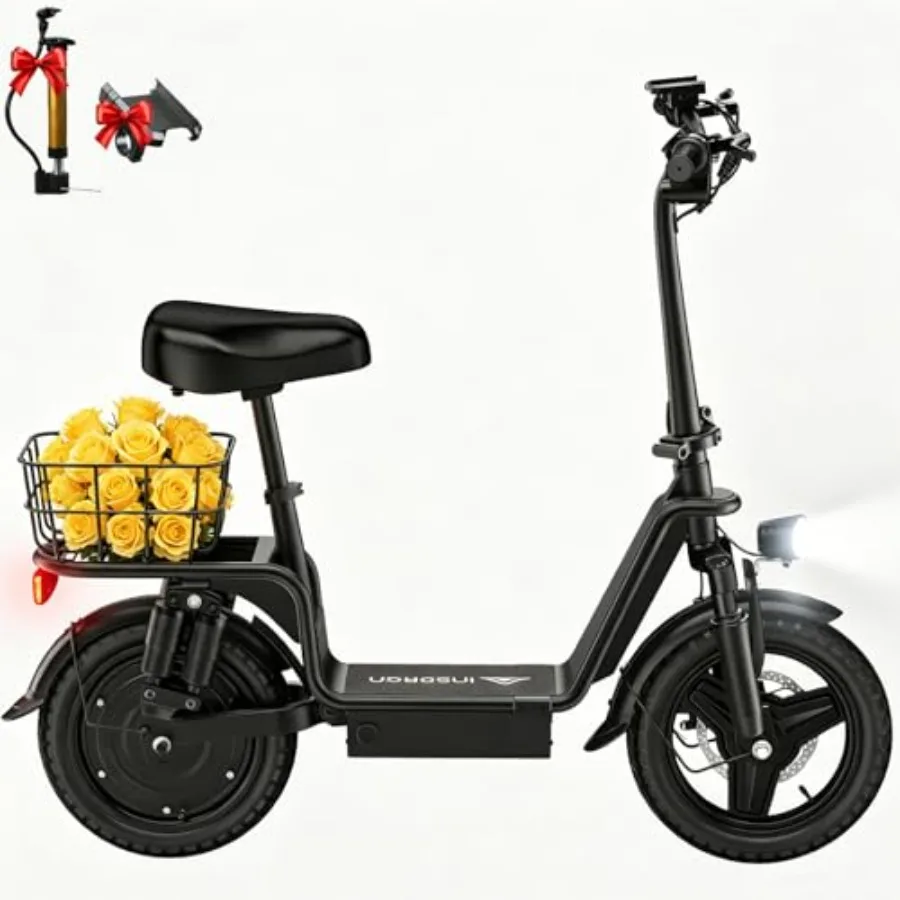

Adult commuter e-scooter with 1600W motor, aluminum frame, black finish, 42-mile range, foldable design, integrated basket, UL2