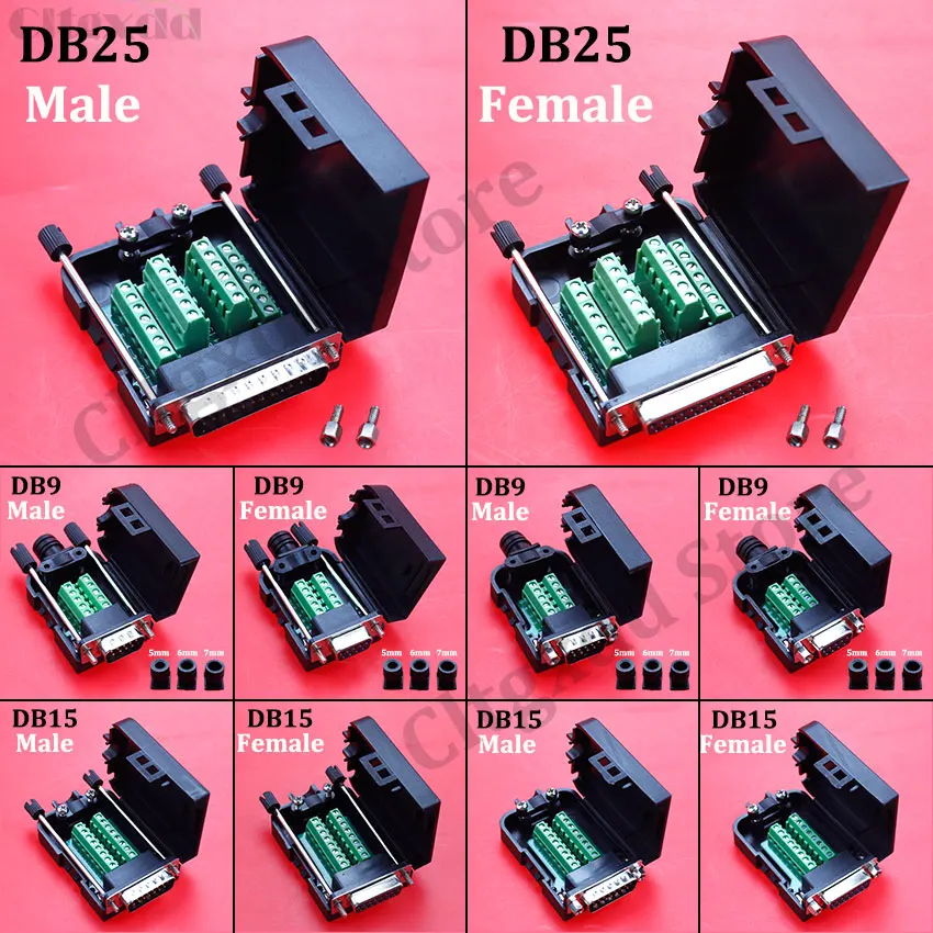 

Cltgxdd DB9 DB15 DB25 Connector RS232 Male Female D-SUB 9Pin 15Pin 25Pin Plug RS485 Breakout Terminals Solderless COM Connectors