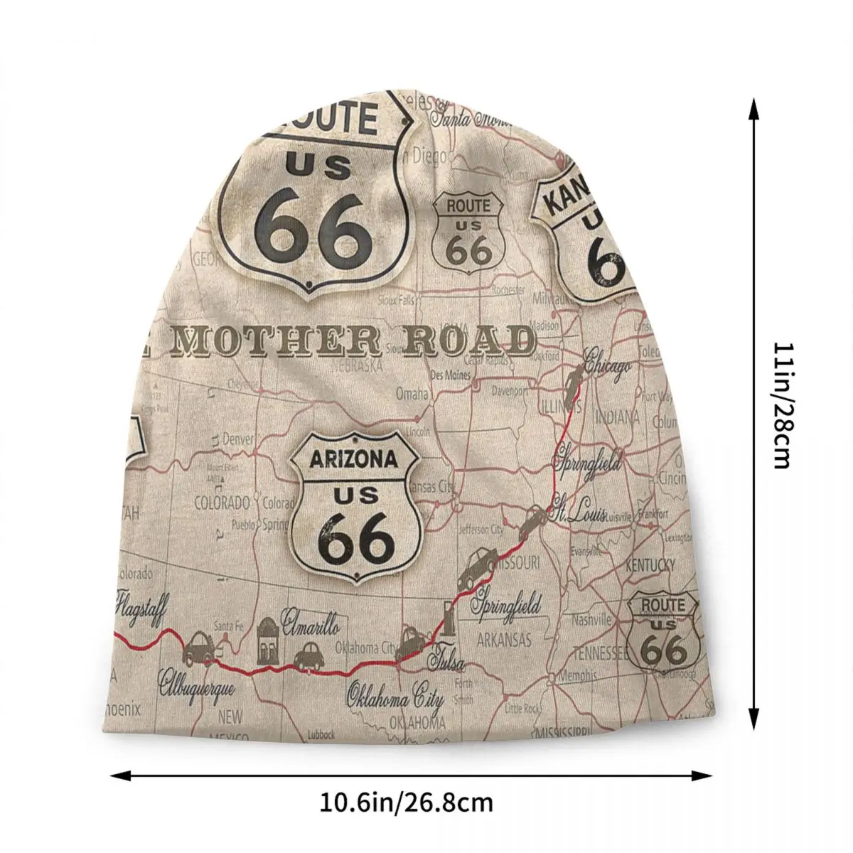 Vintage American Map Route 66 Pattern Bonnet Hats Fashion Knit Hat For Men Women Warm Winter USA Highways Skullies Beanies Caps