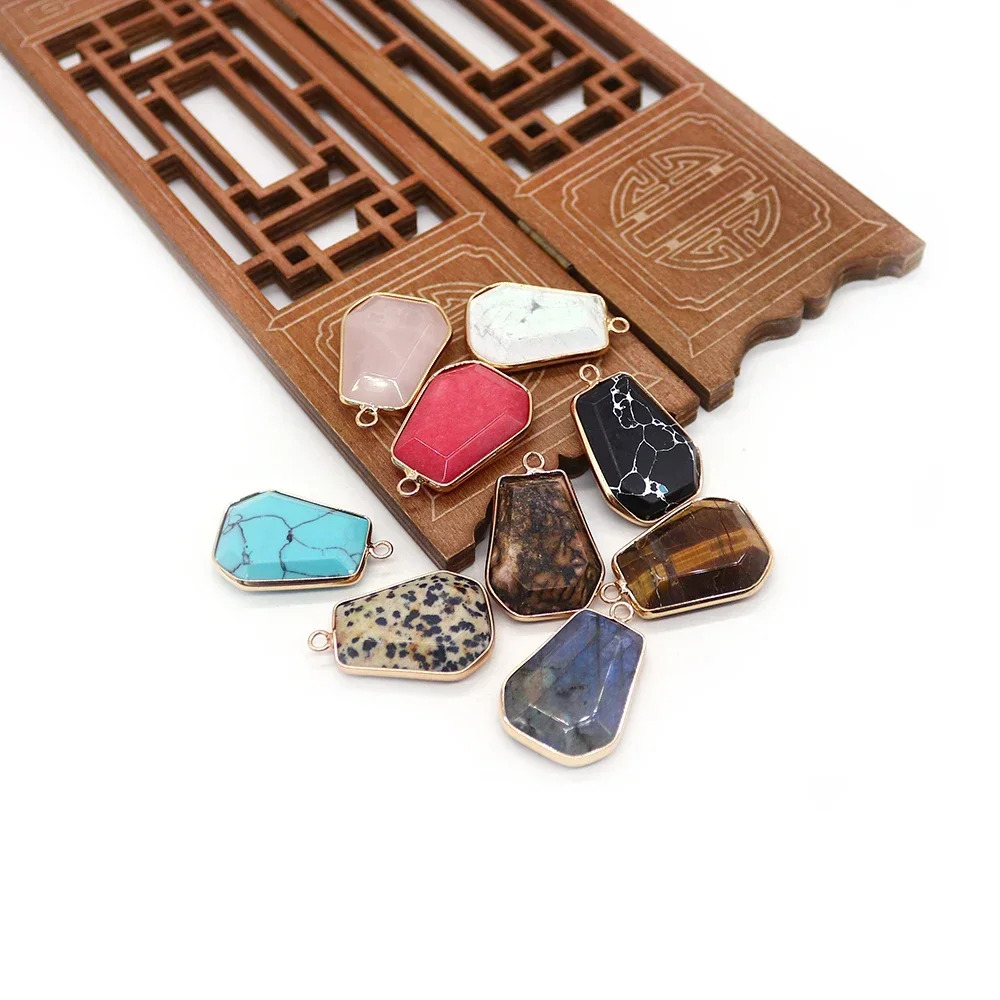 Fashionable Beveled Geometric Natural Stone Polished Speckled Stone Edge-Wrapped Electroplated Single-Hole Pendants DIY Jewelry