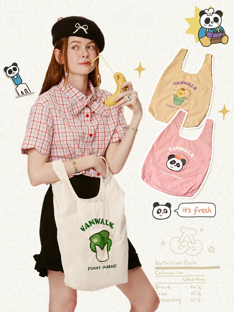 

VANWALK Fun Market Oxford Canvas Bag Summer Handheld Eco-friendly Lightweight Foldable Large Capacity Shopping Bag Polyester ...