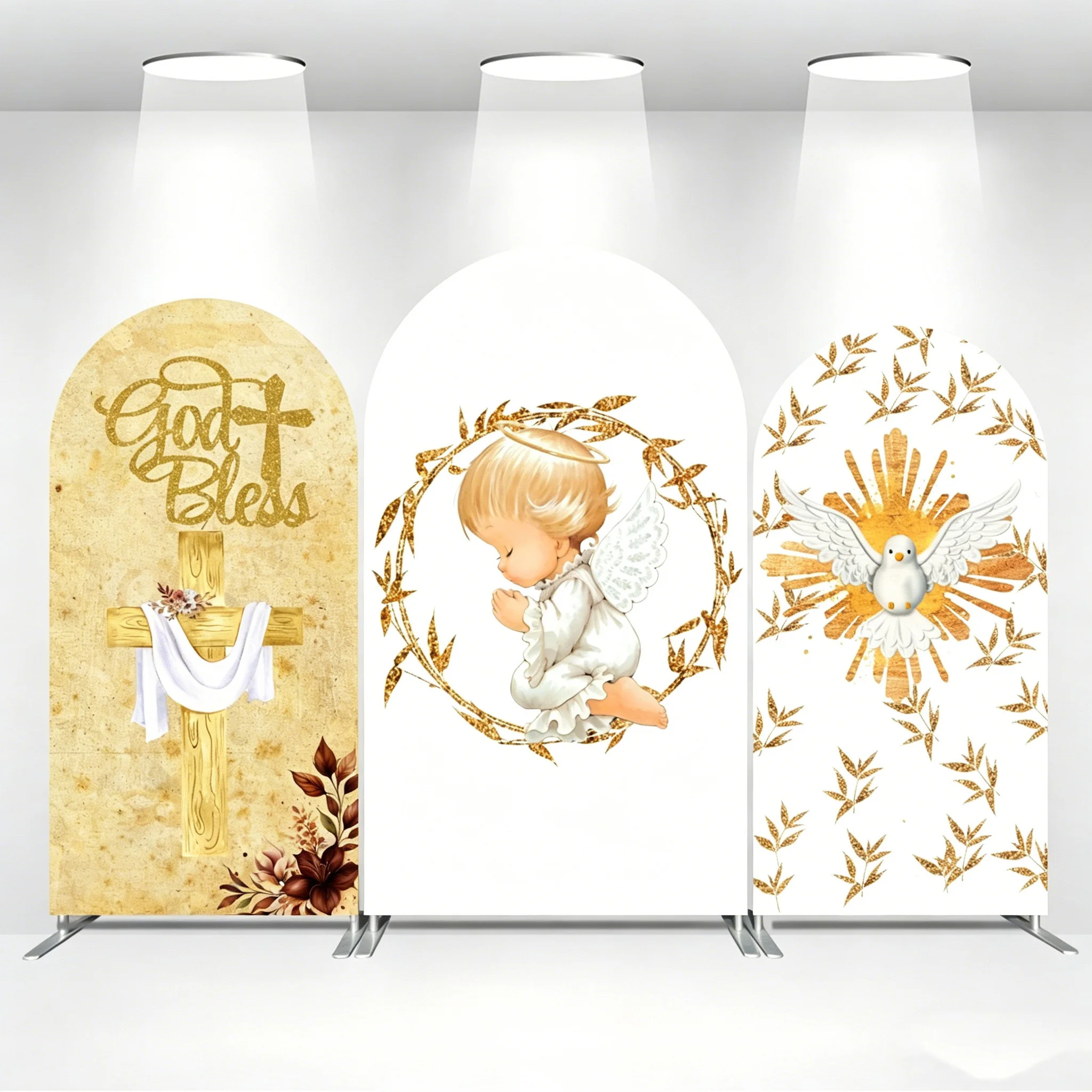 

LS Custom Angel Baptism God Bless Cross Bible First Communion Party Baby Shower Cover Chiara Arch Background Decor Backdrop