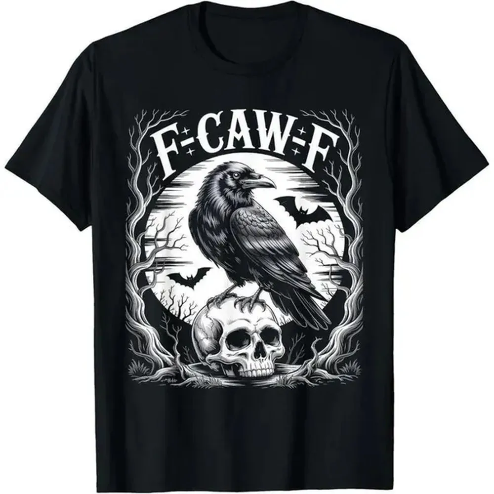 Camiseta unisex con diseño de cuervo negro, F-Caw-F, divertido pájaro negro, luna, humor gótico para adultos