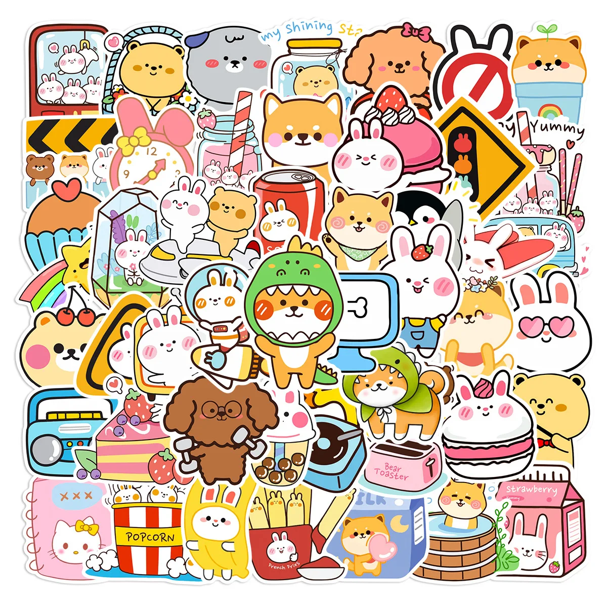 50Pcs Cute Cats Dogs And Rabbits Stickers Manga Cute Cartoon Little Things Drawing Doodle Decorations Gift