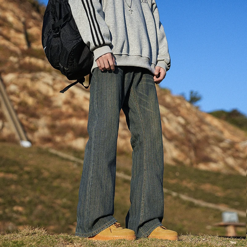 

Мужские джинсы из денима: весенне-осенние, в американском ретро-стиле, уличные, свободного кроя, прямые, широкие, в пол