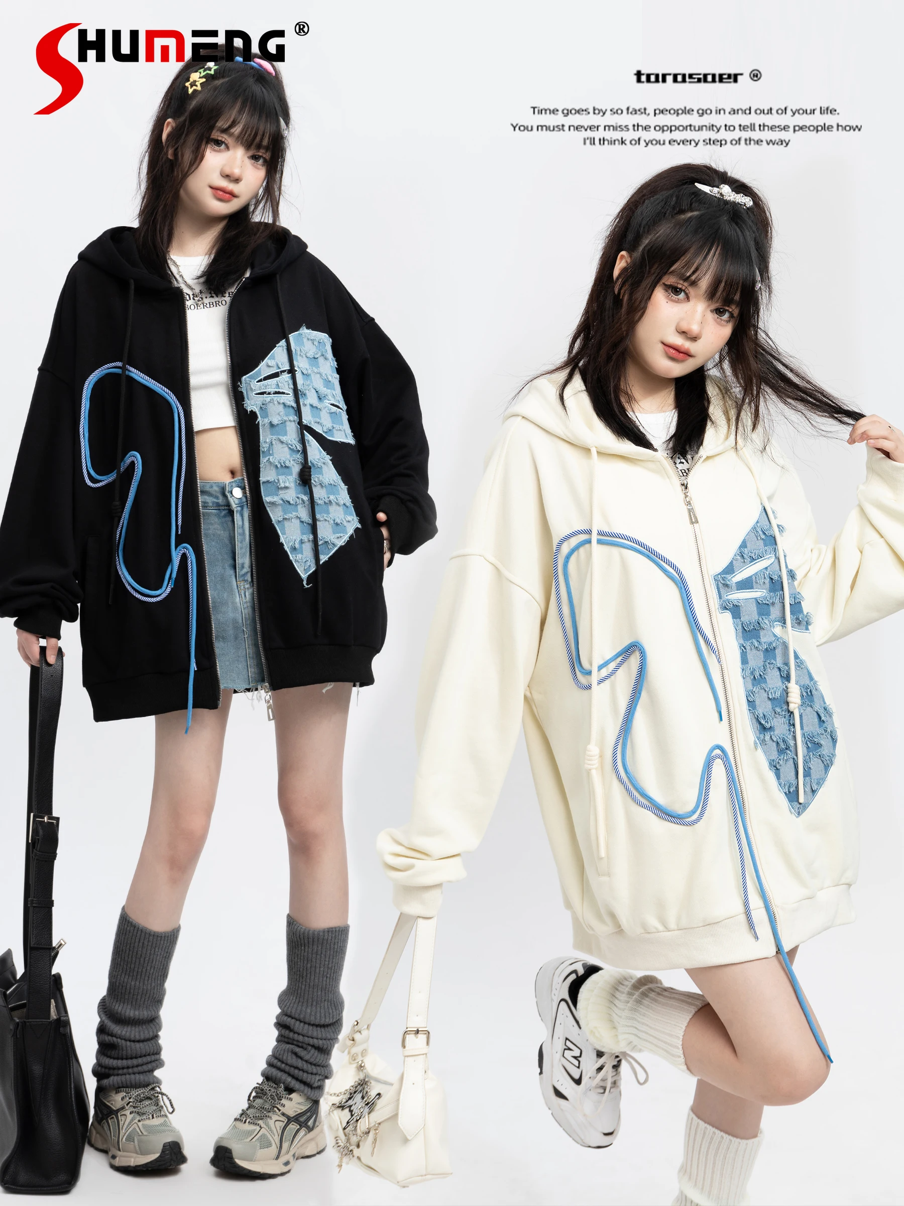 Japanese Style Fashion Butterfly Zipper Cardigan Hooded Sweatshirt Women Autumn 2024 Loose Casual All-Match Oversized Hoodie