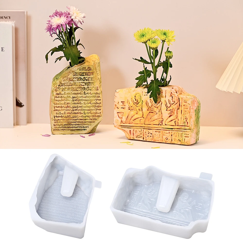 S0221 Mural Egípcio Antigo Hieróglifos História Arte Escultura em Pedra Vaso Molde de Gesso DIY Ornamento Roseta Molde de Silicone