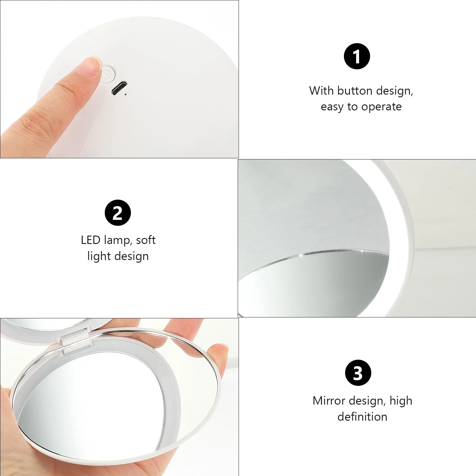 

1 Set Of Led Makeup For Women Compact Travel Small Portable Mirror Foldable Rechargeable Handheld Mirror For Outdoor