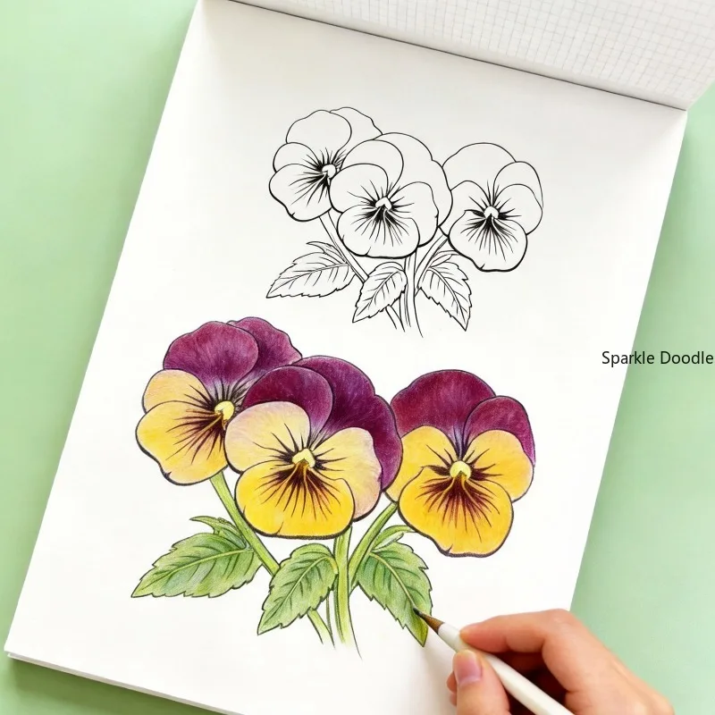 An Adult Decompression Flower Line Drawing Coloring Book, Step-by-step Practice Flower Copying Coloring Book, 24 Flower Patterns