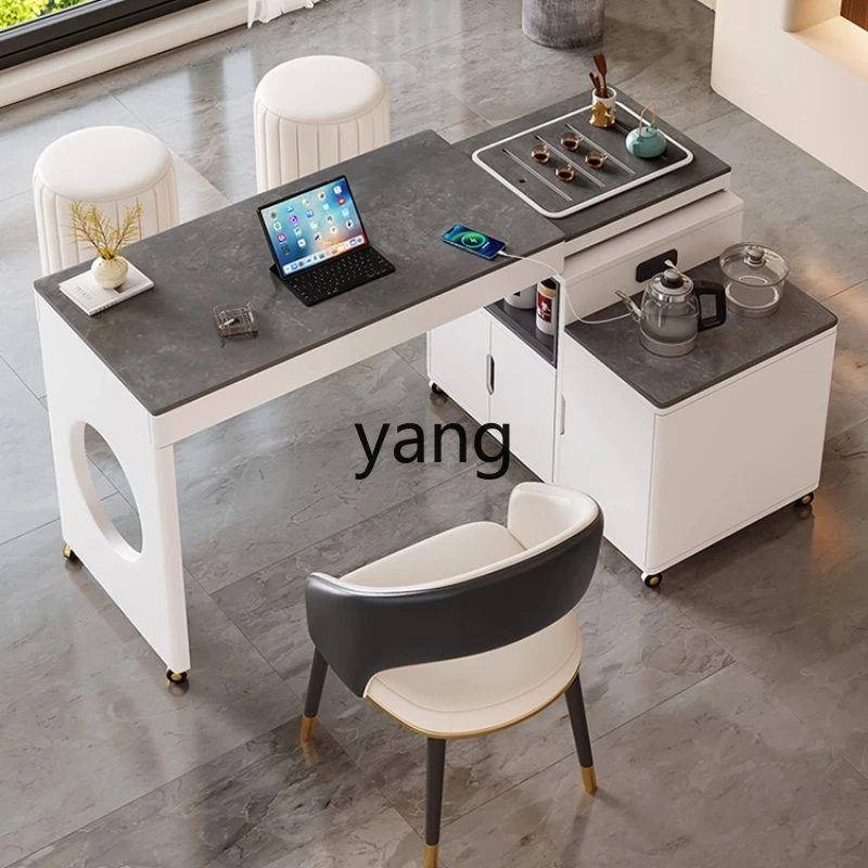 

LMM Mobile Telescopic Rotatable Small Apartment Balcony Light Luxury Modern Rock Board Small Tea Table