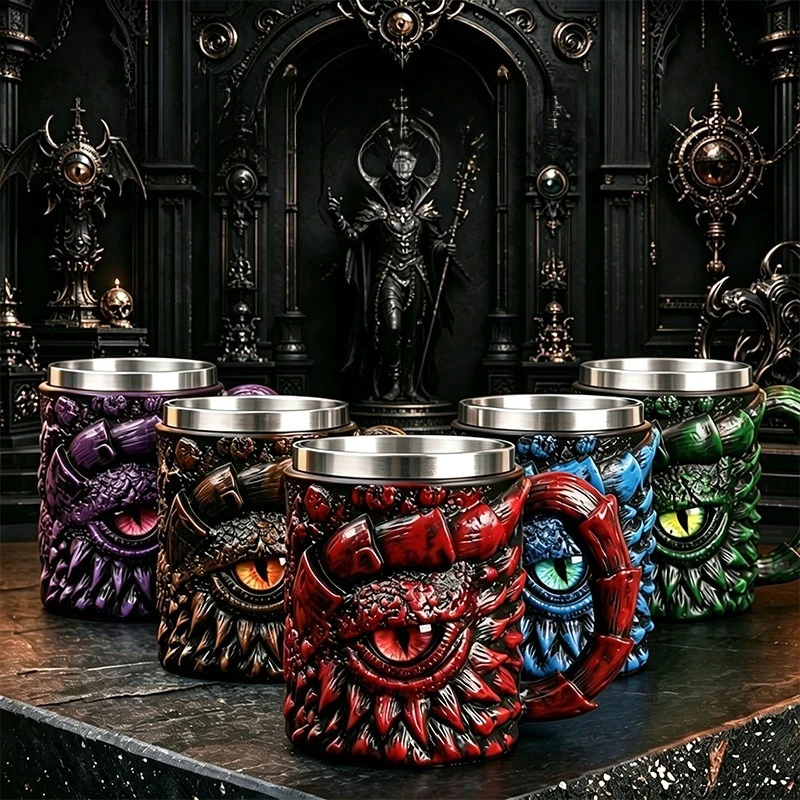 450ML New Resin 3D Eye Mug: Gothic Dark-Style Stainless Steel Liner Beer Mug Ornament Desk Decoration Living Room Decoration