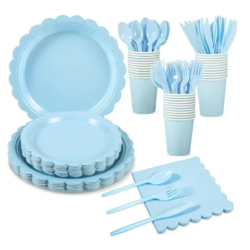 

25 people Multi Pcs Set Blue Paper Plates And Napkins,Light Party Supplies For Wedding, Birthday Wedding, Valentine's Day,