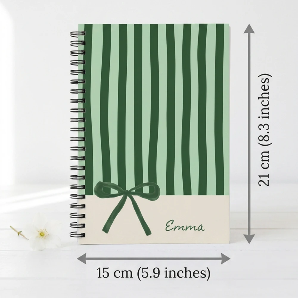 1pc Personalised Bow Stripe Custom Name Notebook,Lined Spiral Journal,New School Year Gift,Home Study Room,Office Memo Book
