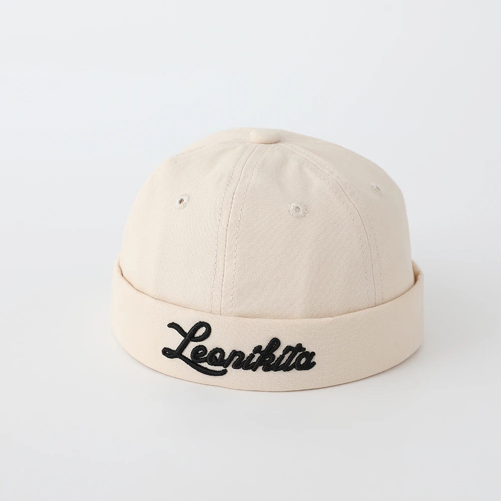 Children's handwritten English embroidery cap with soft cotton brimless design.Suitable for street performances and role-playing view 3