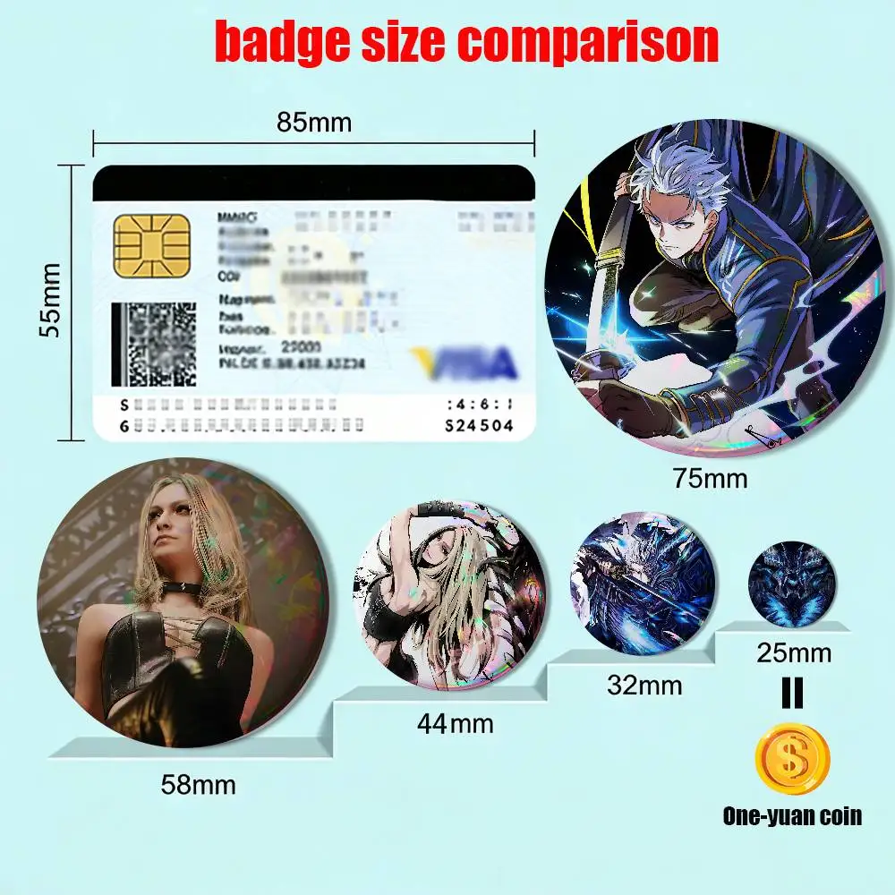 Brotherly conflict Vergil Lady Trish Devil Creative Round Badge Button Pin Bag Decor Fans Collection Friends Gift Brooch