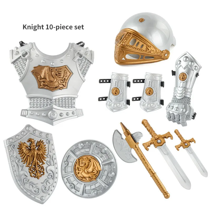 Cavaliere medievale gioco di ruolo per bambini Boy Shield Soldier Performance Prop Toy Set Royal Knight abbigliamento Set da 10 pezzi