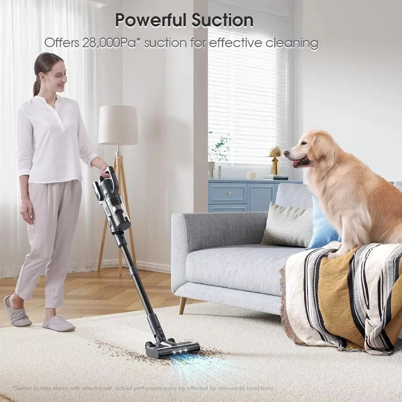 MIUZZY Lightweight Cordless Vacuum Cleaner, Up to 50 Minutes,with Powerful Suction,Self-Standing,Stick and Handheld Vacuum,Black