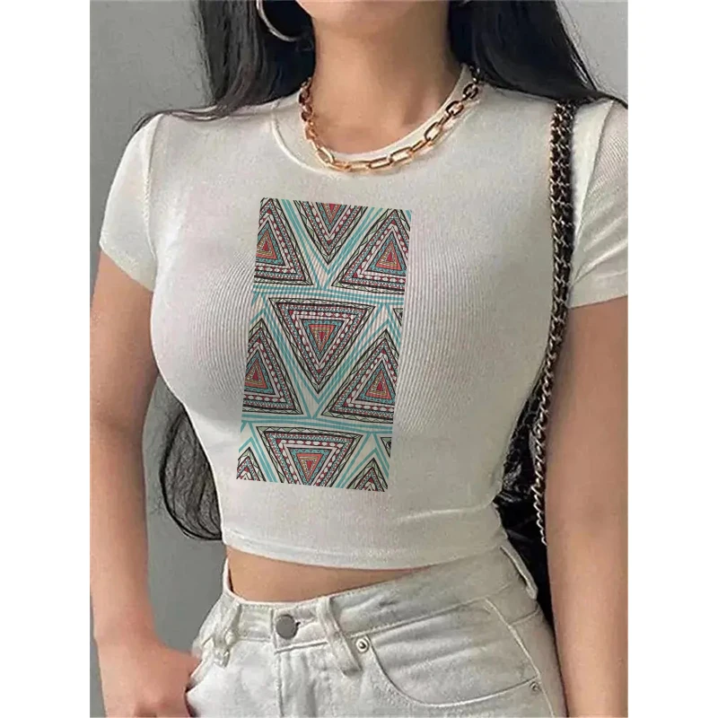 Sexy Backless Summer Women's Fashion Suspender Vest Y2k Harajuku Casual Joker Bohemian Printed Short Navel White Tailored Top.