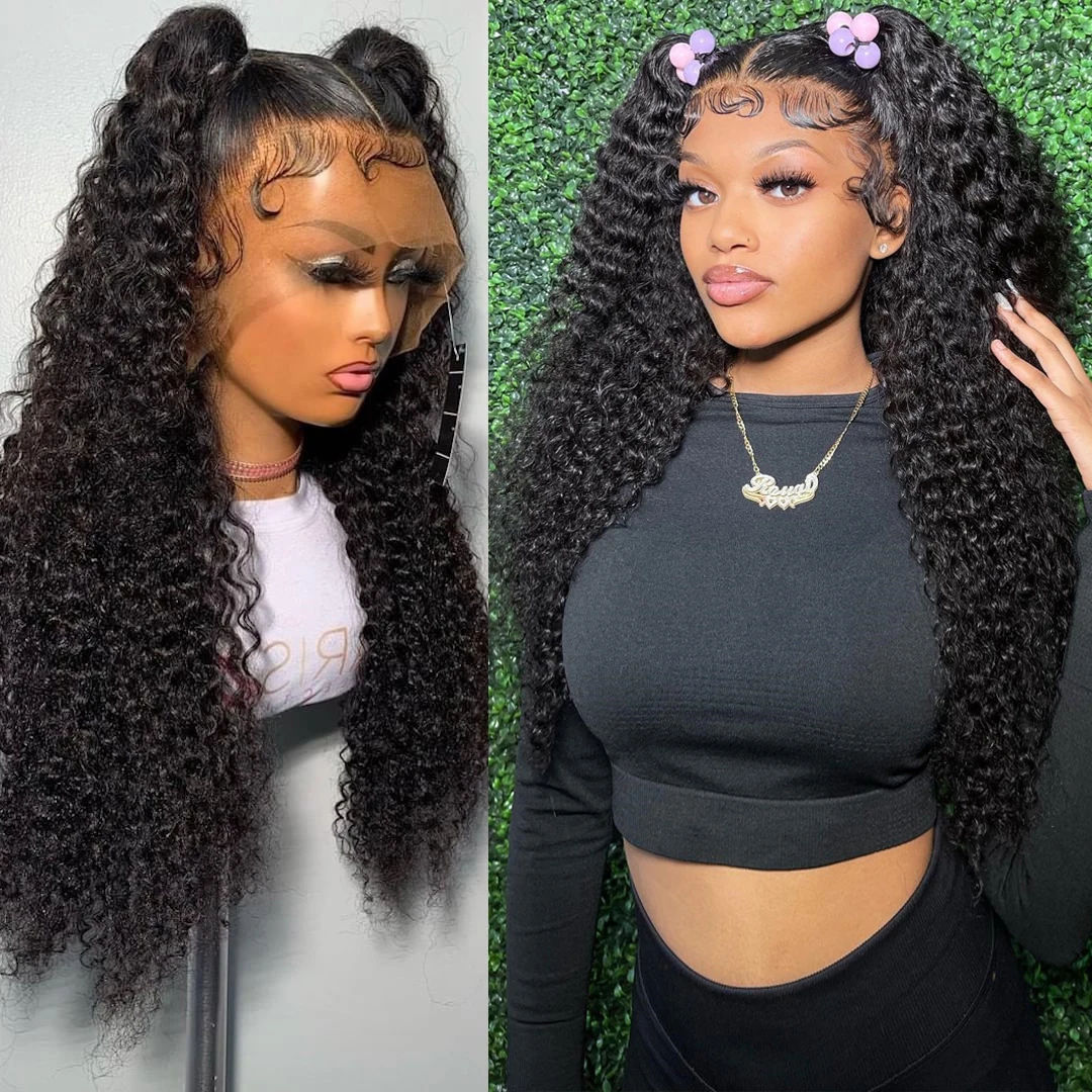 

Soft Glueless 180 Density Kinky Curly26 "Long Natural Black Deep Wave Lace Front Wig for African Women Babyhair Preplucked Daily