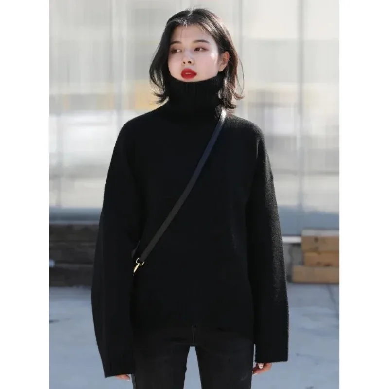 

2025Autumn Winter Loose Solid Women's Sweater New Turtleneck Knit Pullover Loose Clothes Warm Solid Basic Women Tops
