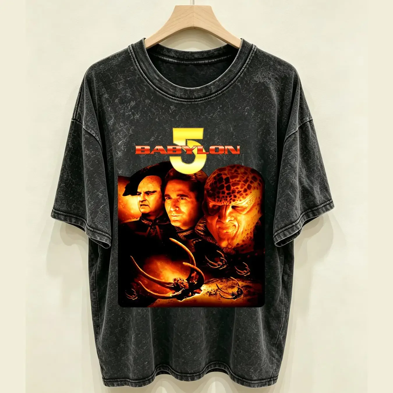 washed T Shirt Babylon 5 90er Jahre Science Fiction Sci Fi TV Show im Used Look Gr vintage Washed Unisex Top For Everyday Wear