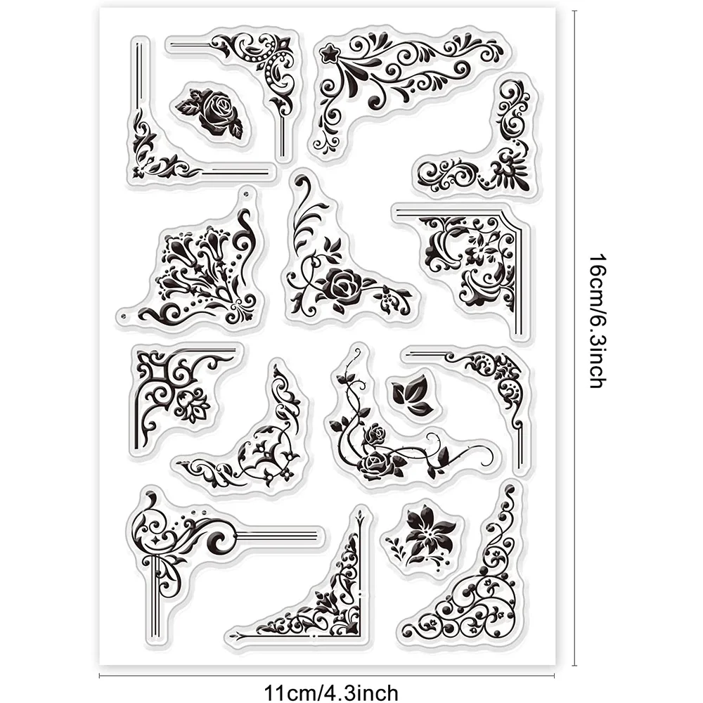 Iron Orchid Rose Transparent Silicone Stamp Corner Flourishe Lily of The Valley Seal for DIY Scrapbooking Card Making Decoration